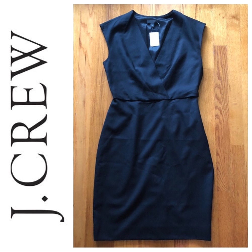NWT J. CREW Black V Neck Knee- Length Dress Sz 4P